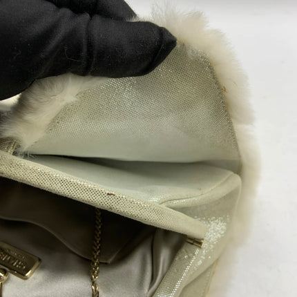 Chanel White Rabbit Fur Kiss Lock Clutch Chain Bag