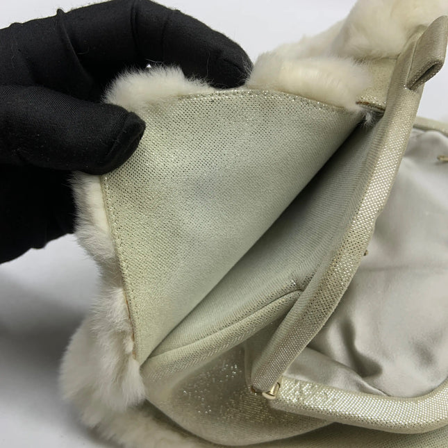 Chanel White Rabbit Fur Kiss Lock Clutch Chain Bag