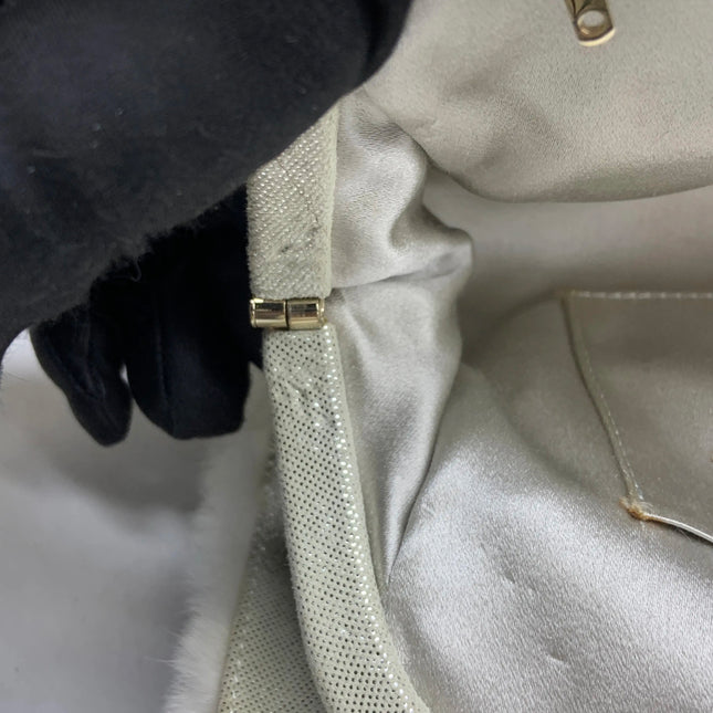 Chanel White Rabbit Fur Kiss Lock Clutch Chain Bag