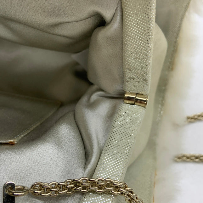 Chanel White Rabbit Fur Kiss Lock Clutch Chain Bag