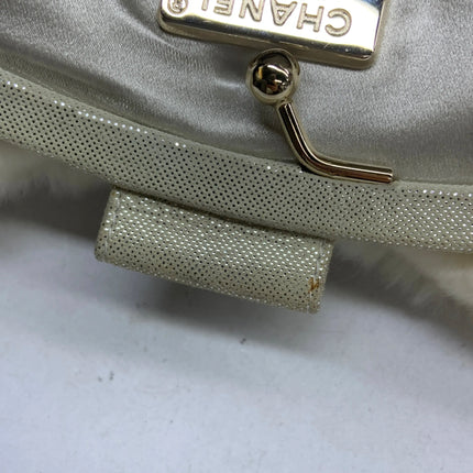 Chanel White Rabbit Fur Kiss Lock Clutch Chain Bag
