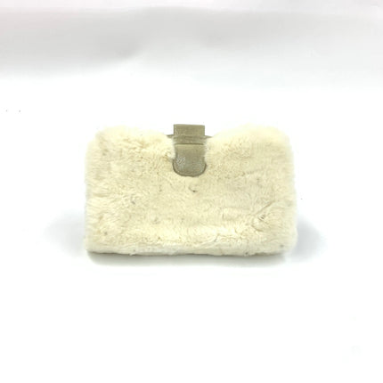 Chanel White Rabbit Fur Kiss Lock Clutch Chain Bag