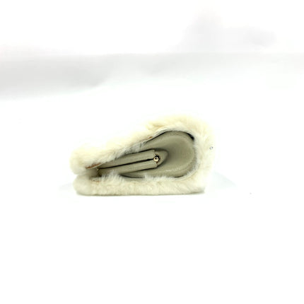 Chanel White Rabbit Fur Kiss Lock Clutch Chain Bag