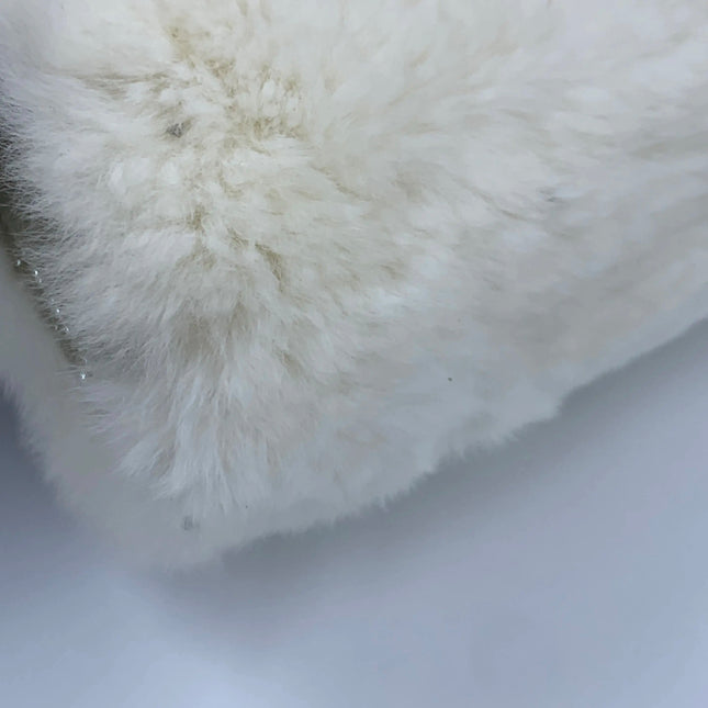 Chanel White Rabbit Fur Kiss Lock Clutch Chain Bag