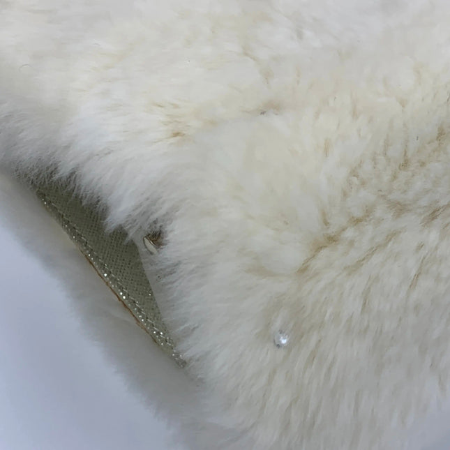 Chanel White Rabbit Fur Kiss Lock Clutch Chain Bag