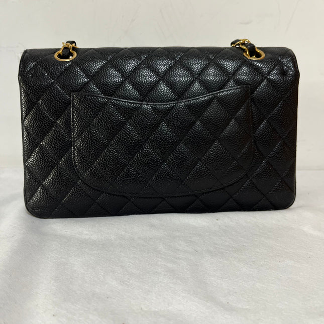 Chanel Classic Flap Medium Black Caviar Leather Double Flap Gold Hardware