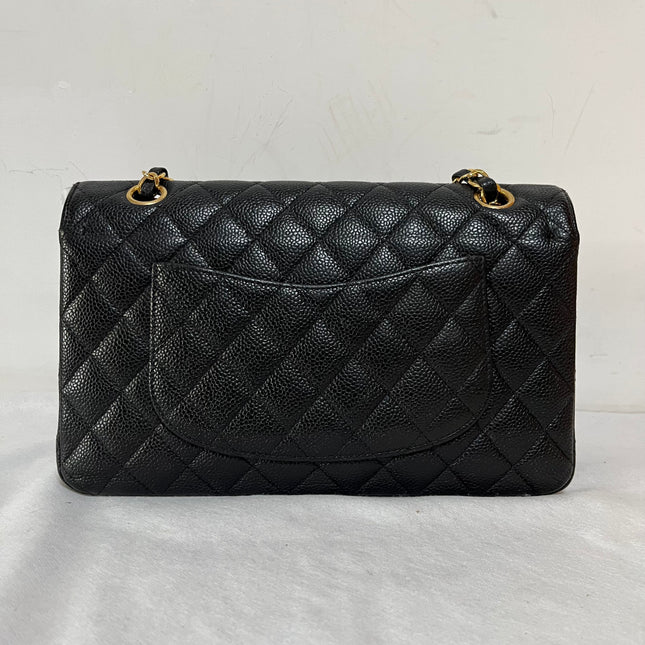 Chanel Classic Flap Medium Black Caviar Leather Double Flap Gold Hardware