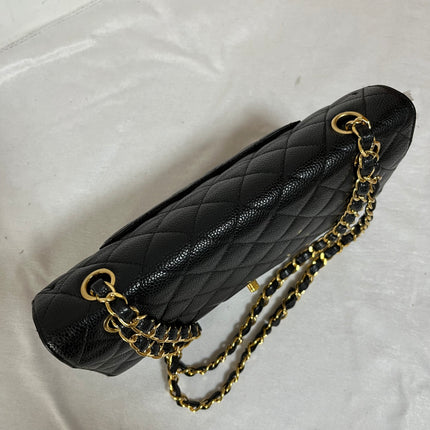 Chanel Classic Flap Medium Black Caviar Leather Double Flap Gold Hardware