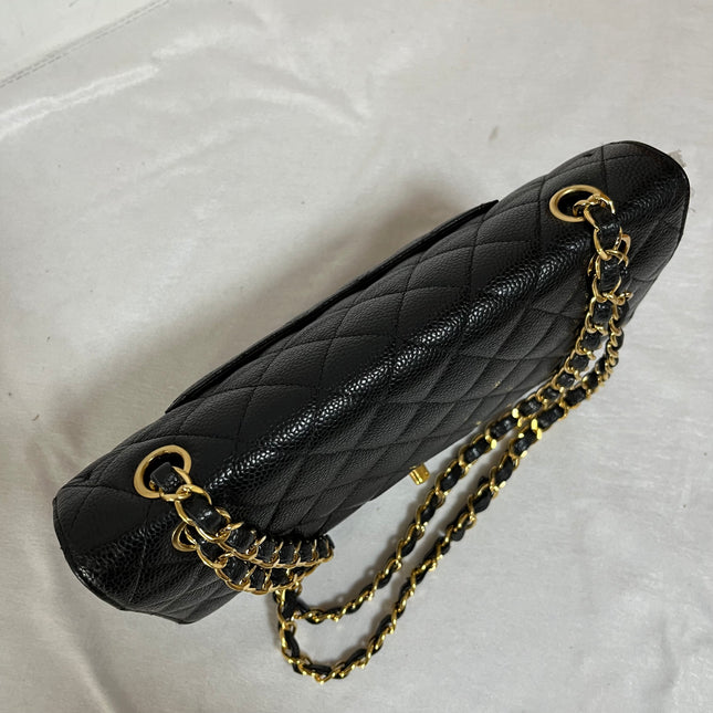 Chanel Classic Flap Medium Black Caviar Leather Double Flap Gold Hardware