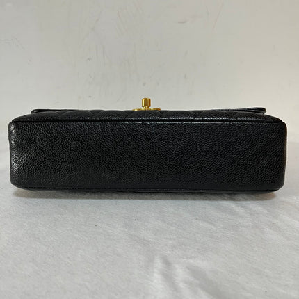 Chanel Classic Flap Medium Black Caviar Leather Double Flap Gold Hardware