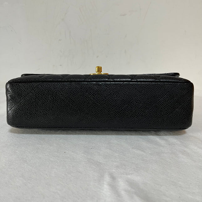 Chanel Classic Flap Medium Black Caviar Leather Double Flap Gold Hardware