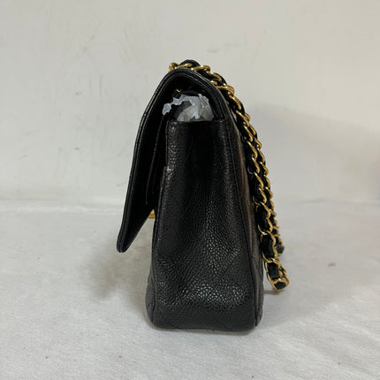 Chanel Classic Flap Medium Black Caviar Leather Double Flap Gold Hardware