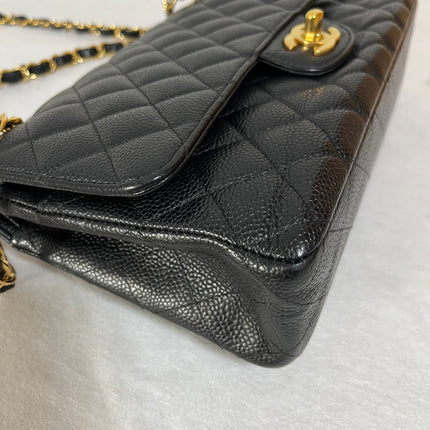 Chanel Classic Flap Medium Black Caviar Leather Double Flap Gold Hardware