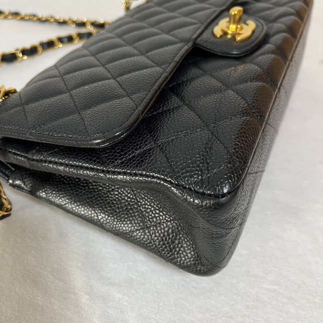 Chanel Classic Flap Medium Black Caviar Leather Double Flap Gold Hardware