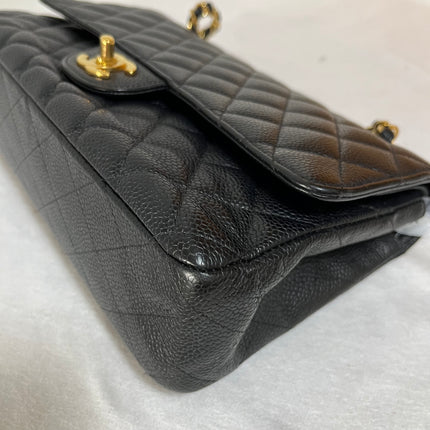 Chanel Classic Flap Medium Black Caviar Leather Double Flap Gold Hardware