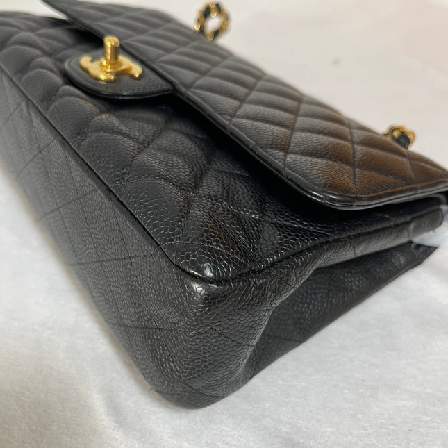 Chanel Classic Flap Medium Black Caviar Leather Double Flap Gold Hardware