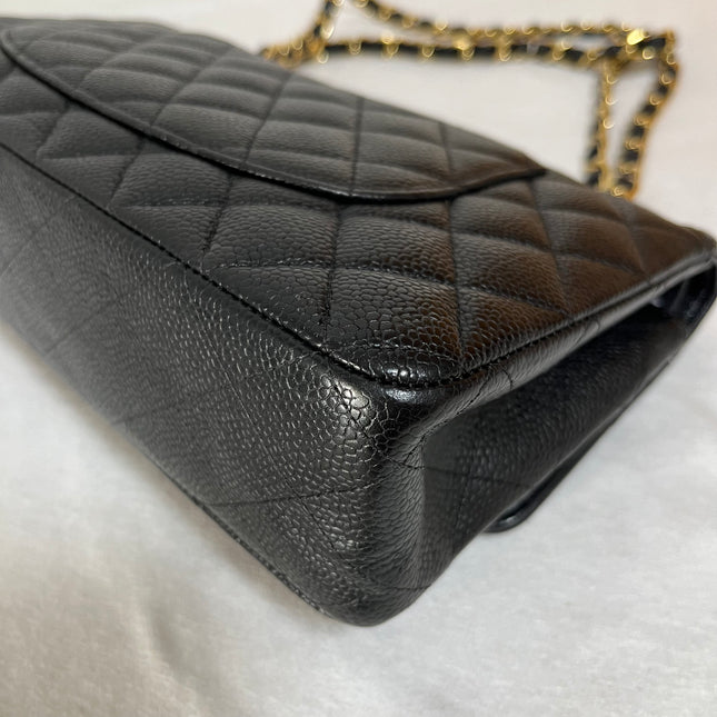 Chanel Classic Flap Medium Black Caviar Leather Double Flap Gold Hardware