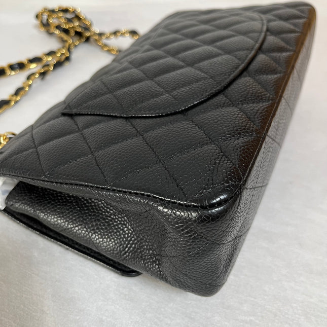 Chanel Classic Flap Medium Black Caviar Leather Double Flap Gold Hardware