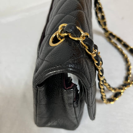 Chanel Classic Flap Medium Black Caviar Leather Double Flap Gold Hardware