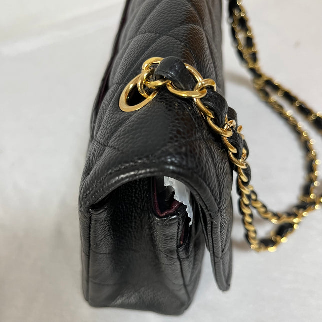 Chanel Classic Flap Medium Black Caviar Leather Double Flap Gold Hardware