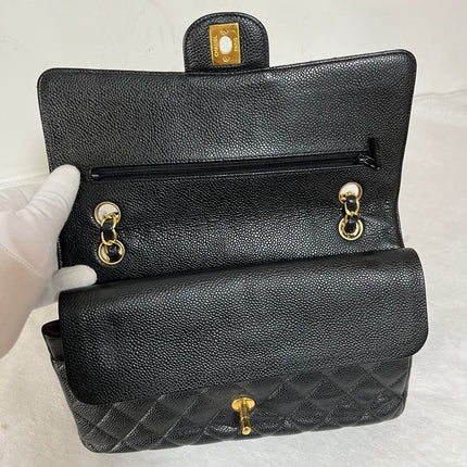 Chanel Classic Flap Medium Black Caviar Leather Double Flap Gold Hardware