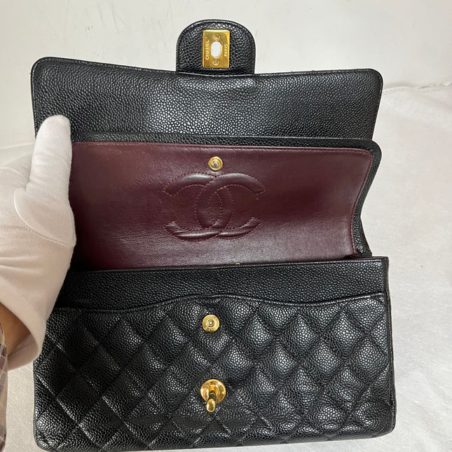 Chanel Classic Flap Medium Black Caviar Leather Double Flap Gold Hardware