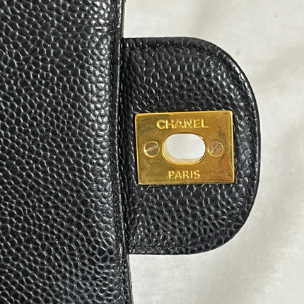 Chanel Classic Flap Medium Black Caviar Leather Double Flap Gold Hardware
