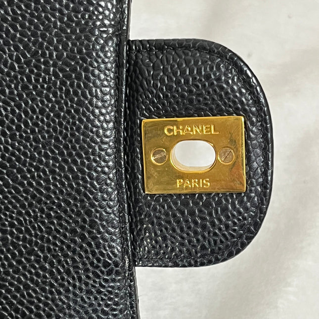 Chanel Classic Flap Medium Black Caviar Leather Double Flap Gold Hardware
