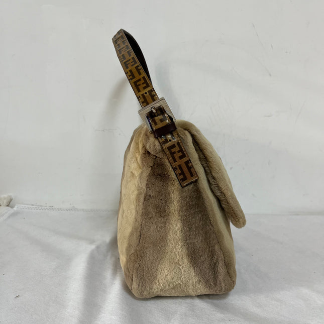 Fendi Mamma Baguette Brown Beige Soft Fur Shoulder Bag