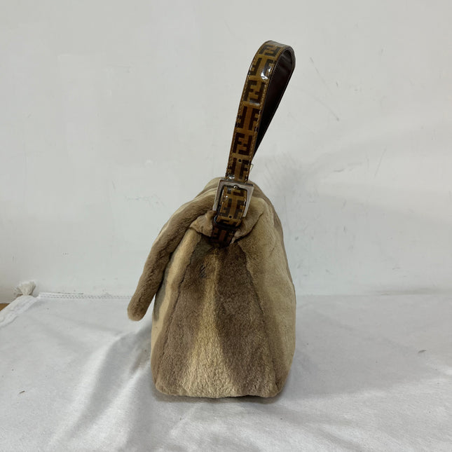 Fendi Mamma Baguette Brown Beige Soft Fur Shoulder Bag