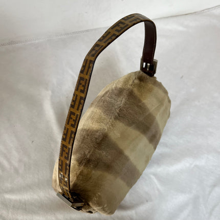 Fendi Mamma Baguette Brown Beige Soft Fur Shoulder Bag