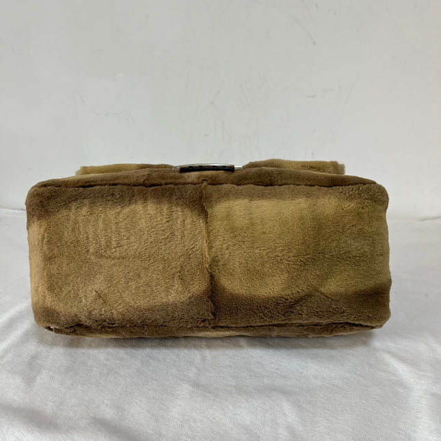 Fendi Mamma Baguette Brown Beige Soft Fur Shoulder Bag