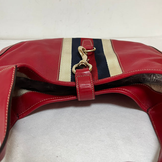Gucci Jackie Vintage Bouvier Hobo Red Leather with Web Accent