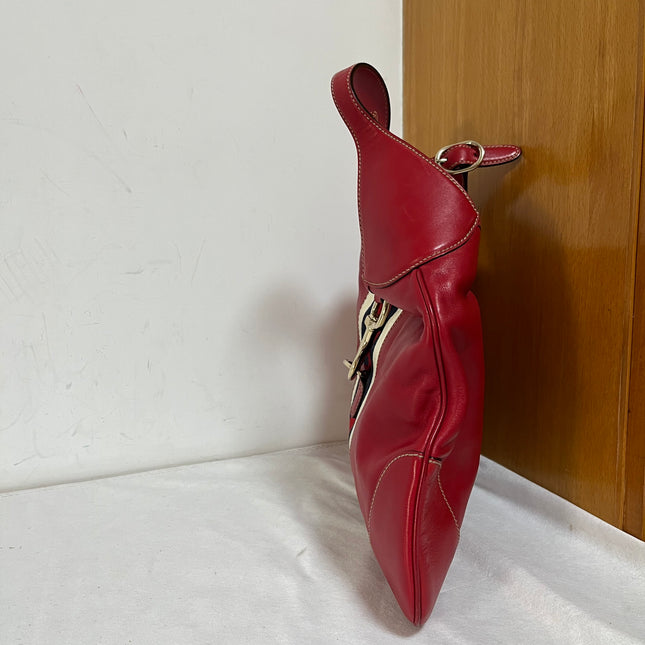 Gucci Jackie Vintage Bouvier Hobo Red Leather with Web Accent
