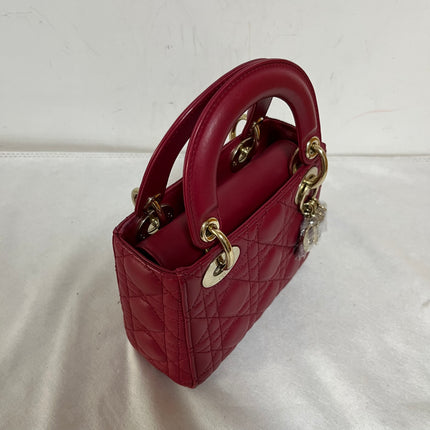 Lady Dior Mini 2020 Dark Red Lambskin Leather Gold HW Chain Strap