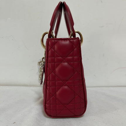 Lady Dior Mini 2020 Dark Red Lambskin Leather Gold HW Chain Strap