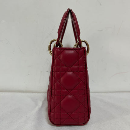 Lady Dior Mini 2020 Dark Red Lambskin Leather Gold HW Chain Strap