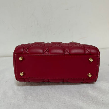 Lady Dior Mini 2020 Dark Red Lambskin Leather Gold HW Chain Strap