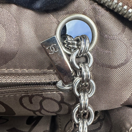 Chanel Mademoiselle Camera Bag Chocolate Brown Suede Silver Chain 2005-2006