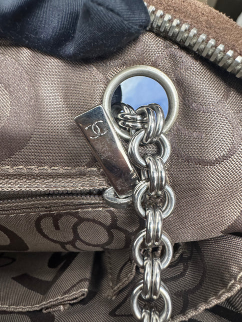 Chanel Mademoiselle Camera Bag Chocolate Brown Suede Silver Chain 2005-2006