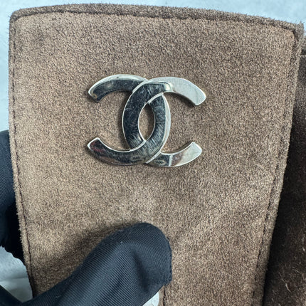 Chanel Mademoiselle Camera Bag Chocolate Brown Suede Silver Chain 2005-2006