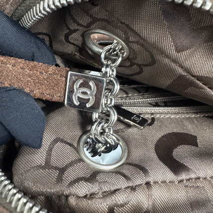 Chanel Mademoiselle Camera Bag Chocolate Brown Suede Silver Chain 2005-2006