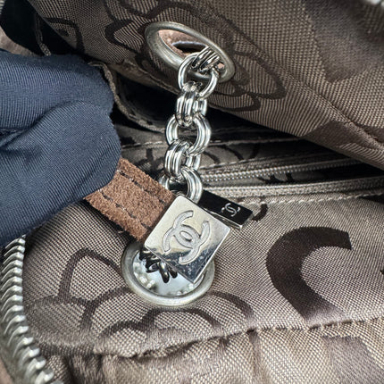 Chanel Mademoiselle Camera Bag Chocolate Brown Suede Silver Chain 2005-2006