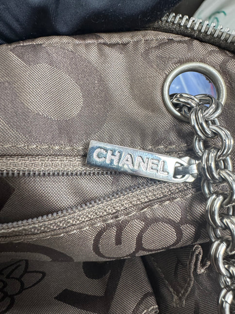 Chanel Mademoiselle Camera Bag Chocolate Brown Suede Silver Chain 2005-2006