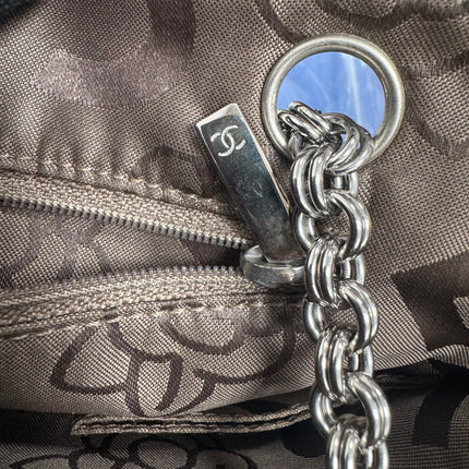 Chanel Mademoiselle Camera Bag Chocolate Brown Suede Silver Chain 2005-2006