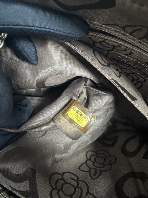 Chanel Mademoiselle Camera Bag Chocolate Brown Suede Silver Chain 2005-2006