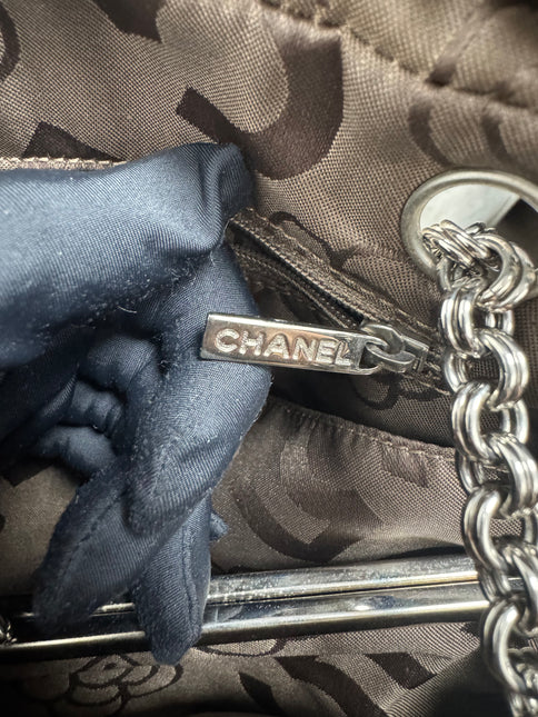 Chanel Mademoiselle Camera Bag Chocolate Brown Suede Silver Chain 2005-2006