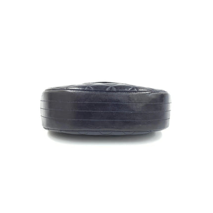 Chanel Vintage Half Moon Flap Bag Navy Lambskin Leather Mega Gold Hardware 1989-1991