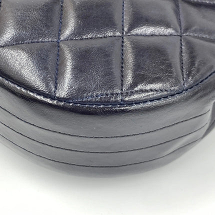 Chanel Vintage Half Moon Flap Bag Navy Lambskin Leather Mega Gold Hardware 1989-1991