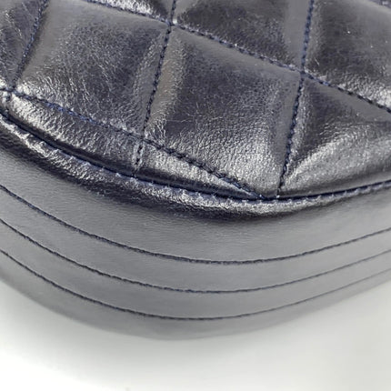 Chanel Vintage Half Moon Flap Bag Navy Lambskin Leather Mega Gold Hardware 1989-1991